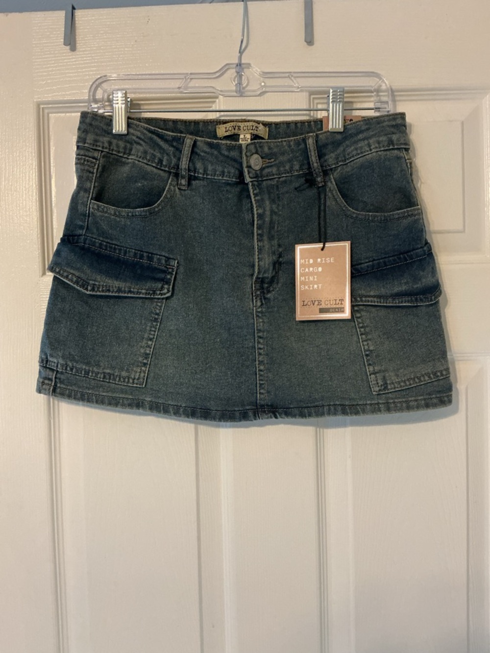 NWT Love Cult Denim Cargo Mini Skirt L Y2K Grunge Streetwear
